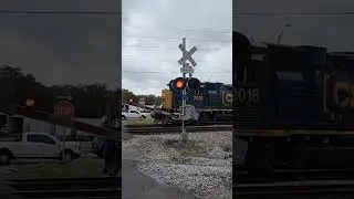 CSX Local Freight Train Waits for Gates to Lower Before Proceeding