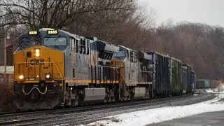 2 Winter Trains on the CSX Boston Line in West Springfield, MA
