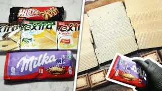 Colorful Unpacking of ASMR Milka chocolates,Chocolate wafer,Banana wafer,Orange wafer,unpacking asmr