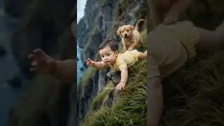 Puppy Saves Crawling Baby from Cliff | Heart-Stopping Rescue in 60 Seconds 🐶💔👶 #Shorts