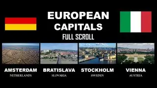 All European Capitals in a Scrolling Timeline | Flags, Cityscapes, Population & Facts