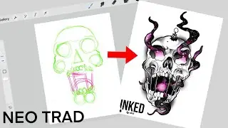 Neo-Traditional Skull & Galaxy Lantern Design Tutorial (Full Timelapse)