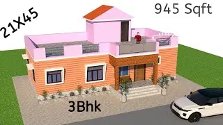 21X45 House Plan 3d ll 945 sqft House Design ll 3 Bhk House plan