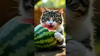 #CatEatingWatermelon #FelineFun #WatermelonLove #CatAdventures #PurrfectPics #AnimalLovers