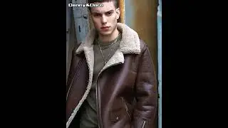 Denny&Dora Men's Shearling Jacket Mens Pilot Jacket Brown Leather Jacket Moto Sheepskin Coat