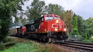 Busy Gigantic Trains Crossing Over Interlocking Bridge At Harrison Mills BC - CP Cascade Sub