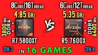 Ryzen 7 5800XT vs Ryzen 5 7600X Test in 16 Games | R7 5800XT vs R5 7600X + Thermal Power Efficiency