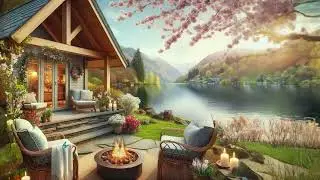 Cottage By The Lake Ambience | Soothing Sounds Of Water, Crackling Fire, And Spring Birds