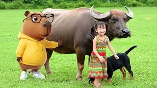 Capybara Leads Buffaloes Home 🐃 | Cinematic Rural Life