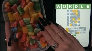 ASMR Gummy Rainbow Sour Bricks & WORDLE On iPad | Whispered Gameplay with Tapping