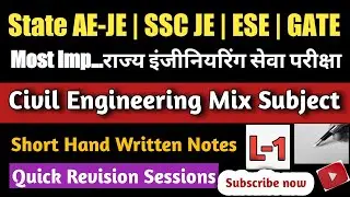 Civil Engineering | Short notes | L-1 | Quick Revision
