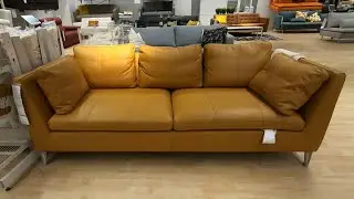 IKEA TAN LEATHER SOFA COUCH CLOSE UP LOOK AND WALK AROUND