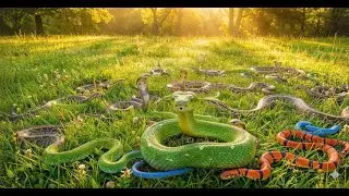 Beautiful snakes are playing together on the green grass - Snakes video