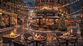 Paris Christmas Street Café Jazz ☕ Cozy Winter Ambience with Fireplace & Relaxing Jazz to Unwind