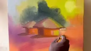 Acrylic painting, simple African landscape