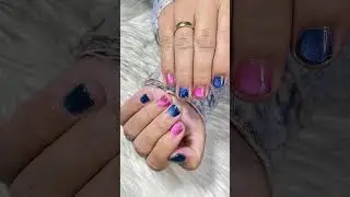 Nail Designs ✨ Pink & Blue Cat Eye Gel Manicure | Glossy Short Nails