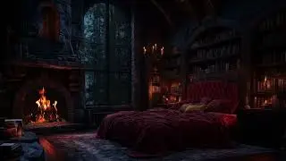 Warm Medieval Castle Room with Rain and Thunderstorm Sounds &ndash; Sleep & Study Ambience