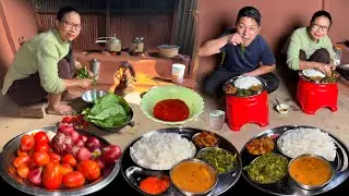 Nepali village life cooking vlog - rajma curry, green mustard & soya chunks recipe with rice