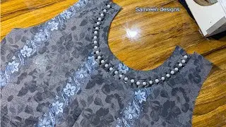 Beautiful Neck design with pearls. Samreen designs