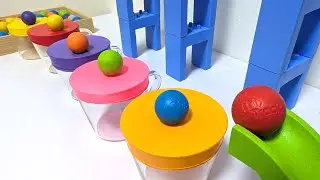 Marble Run Race ☆ TrixTrack Wave Slope & Balloon Trampoline Jump 2-Pattern Course
