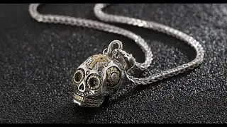 925 Sterling Silver Punk Skull Pendant Necklace, sugar skull necklace, sugar skull jewlery