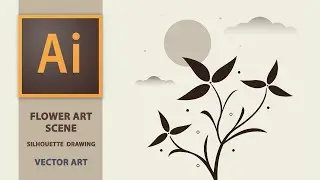 Silhouette Flower Art Scene in  Adobe Illustrator