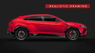 Реалистичный рисунок автомобиля - LAMBORGHINI URUS | drawingpat