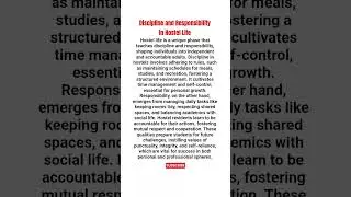 Discipline and Responsibility in Hostel Life - Essay In 100 Words #shorts #essay #english #education