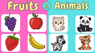 Learn Fruits & Animals for Kids (20 Minutes) | English Vocabulary for Toddlers & Preschool