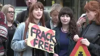 Frack Off Barclays! Natalie Bennett, People and Planet and Sheffield Against Fracking protest