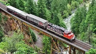 Vintage CN EMD GP38-2W Leading Test Track Evaluation System Across Trestle In The Thompson Canyon BC