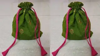 Easy way to make potli bag by using waste clothes in sewing // சுருக்குப்பை தைக்கும் முறை in tamil..
