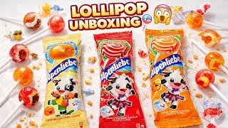 Alpenliebe 3 Flavours Lollipops Toffee Unpacking 🍭 gummy candy unboxing video Rainbow 🌈 lolipop 🍭