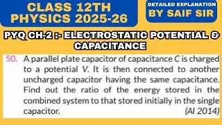 A parallel plate capacitor of capacitance C is charged to a potential V. It is then connected to...