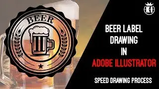 Beer label drawing process. Speed art. Retro Style Badge Logo in Adobe Illustrator