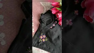 Beautiful Embroidery on jeans | #diy  #shorts #trending #handwork