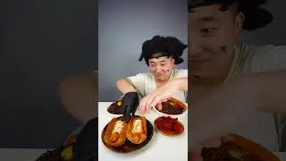ASMR MUKBANG | лапша с черной фасолью и грибами🔥есть колбасу киэльбаса #shorts