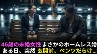 45歳独身女性、ホームレスと結婚!? ある日ベンツが家の前に大集合…💥感動の逆転劇！」