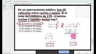 Hay 55 vehículos entre coches y motos. Si el total de ruedas es de 170 | CLASES DE INGRESO A LA ESFM