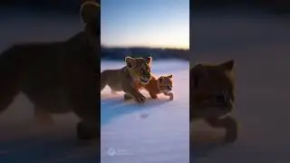 Baby Lion vs Kitten: Winter Speed Race 🦁🐱❄️ #christmas #animals #animation #shorts