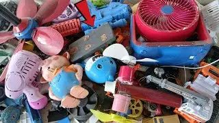 found mini fan, recycled mini ceiling fan running well and old computer, toys in old pile