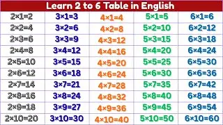 Table 2 to 6 | table 2 to 6 in english | Multiplication Tables and Charts