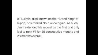 BTS&rsquo;s Jimin continues to top male individual brand value rankings for 26 consecutive months