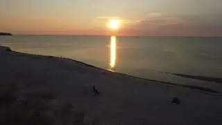 DJI Drone View of a Sunset at East Beach, Grand Beach Provincial Park, Manitoba, Canada.