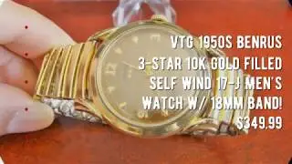 Manolo Watches - Vtg 1950s Benrus 3-Star 10K Gold Filled Self Wind 17-J Men's Watch w/ 18mm Band!