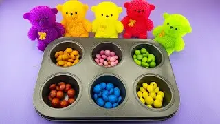 Satisfying Video l Beautiful Color Tray with M&M's Candy Glossy Lollipop & Slime Funny Bear ASMR