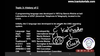 In ಕನ್ನಡ - History of C programming language.