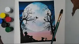 Easy full Moon painting for beginners 🖌️🎨 || poster colour moonlight scenery