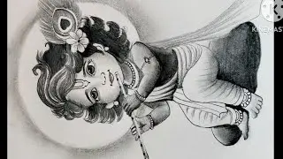 How to draw a beautiful realistic pencil shading sketch of Little krishna playing flute 