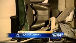 Salt truck crashes on icy street in Pittsburgh's West End